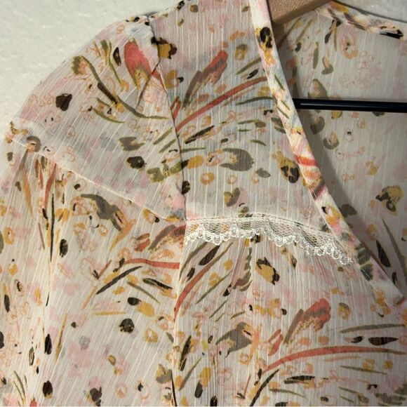 Candie's Cream Peplum Blouse Women’s S with Puff Sleeves Sheer. - Picture 6 of 11